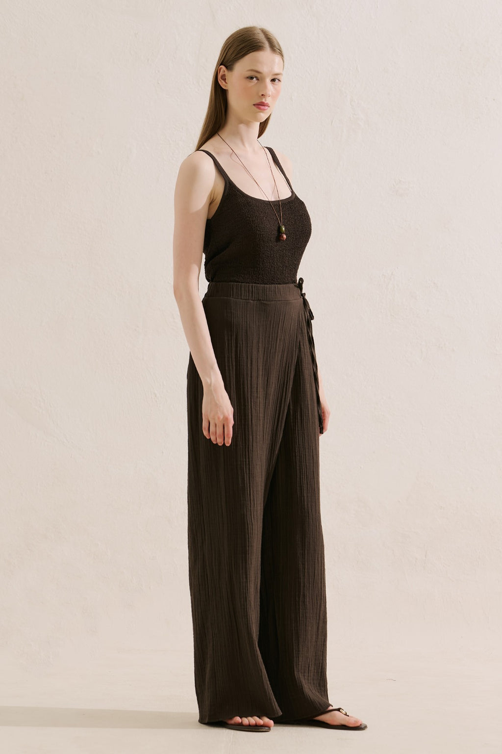 Muslin Wrap-Style Pants Brown