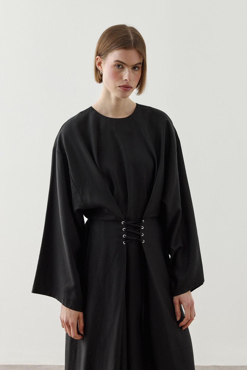 Eyelet-Detail Tencel Dress Black