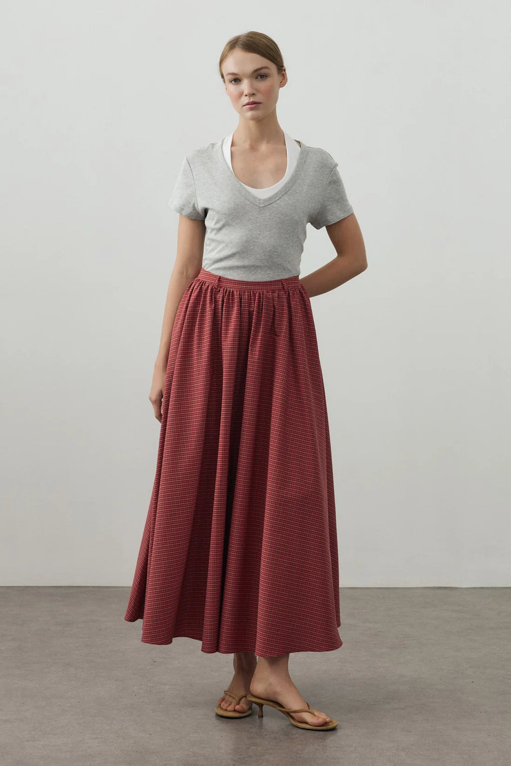 Small Plaid Gathered Skirt Red