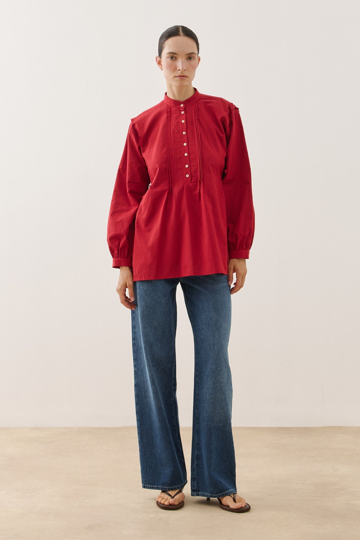 Pleated Cotton Shirt Red