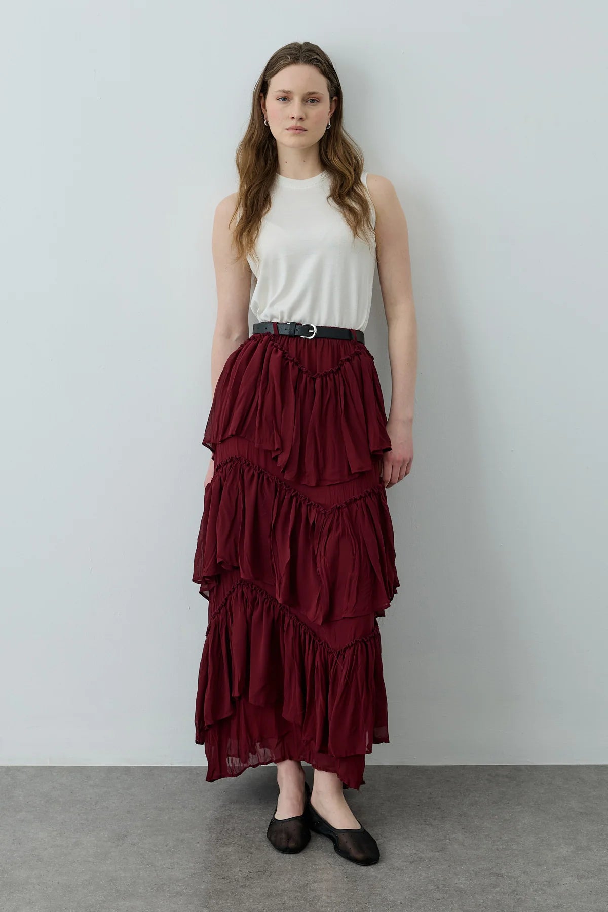 Multi-Panel Skirt Burgundy