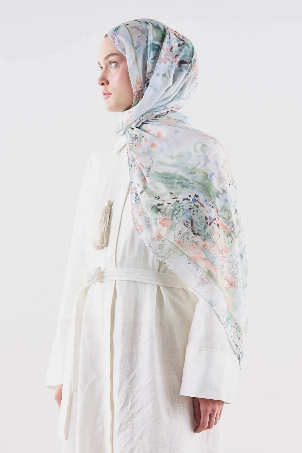 Floral Symphony Ramie Viscose Shawl Blue