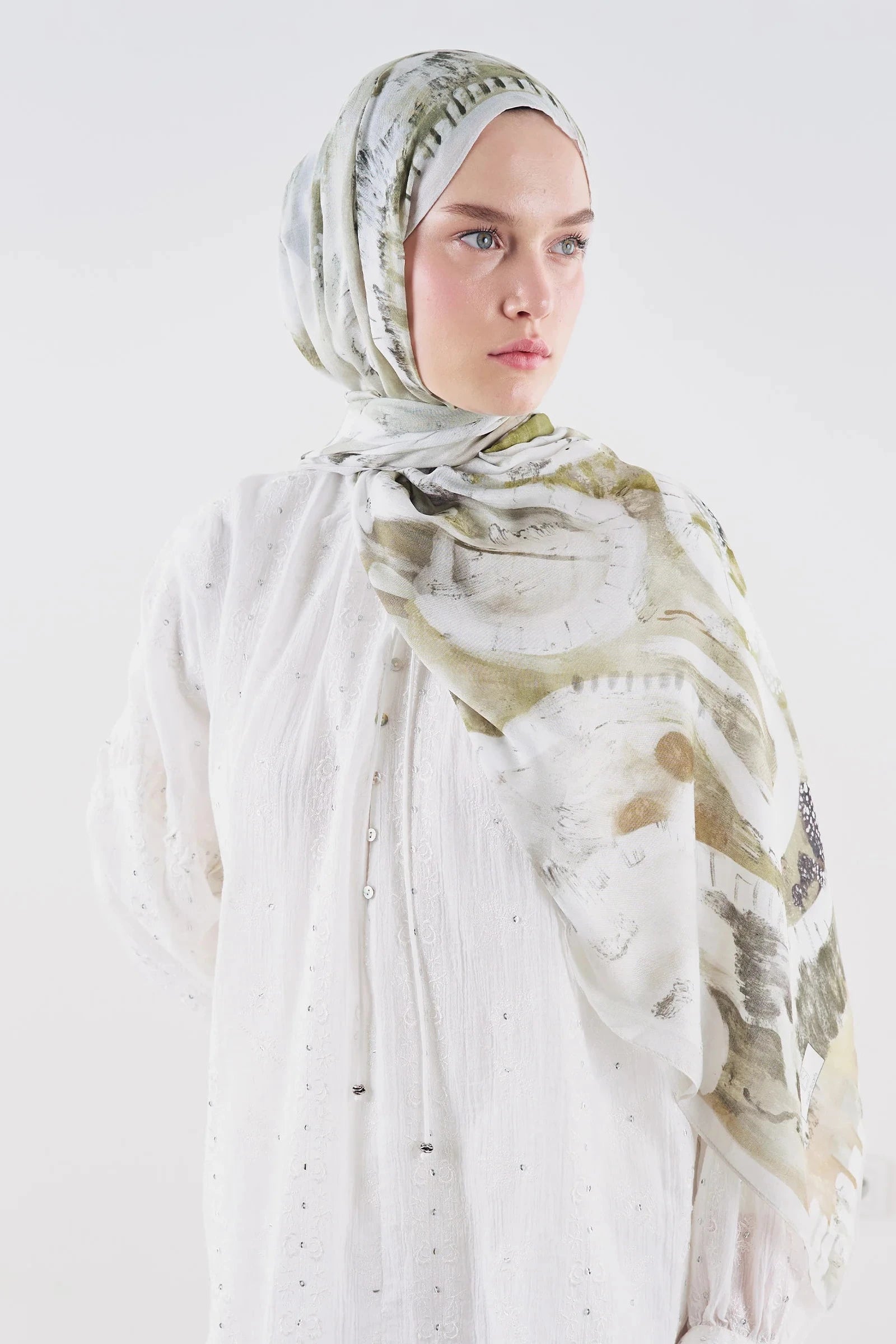 Artful Strokes Ramie Viscose Shawl Green