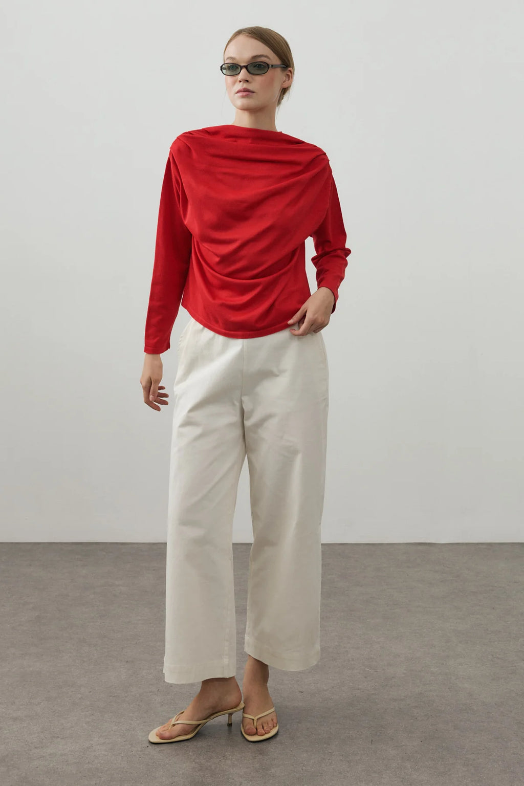 Draped Lightweight Knit Top Red