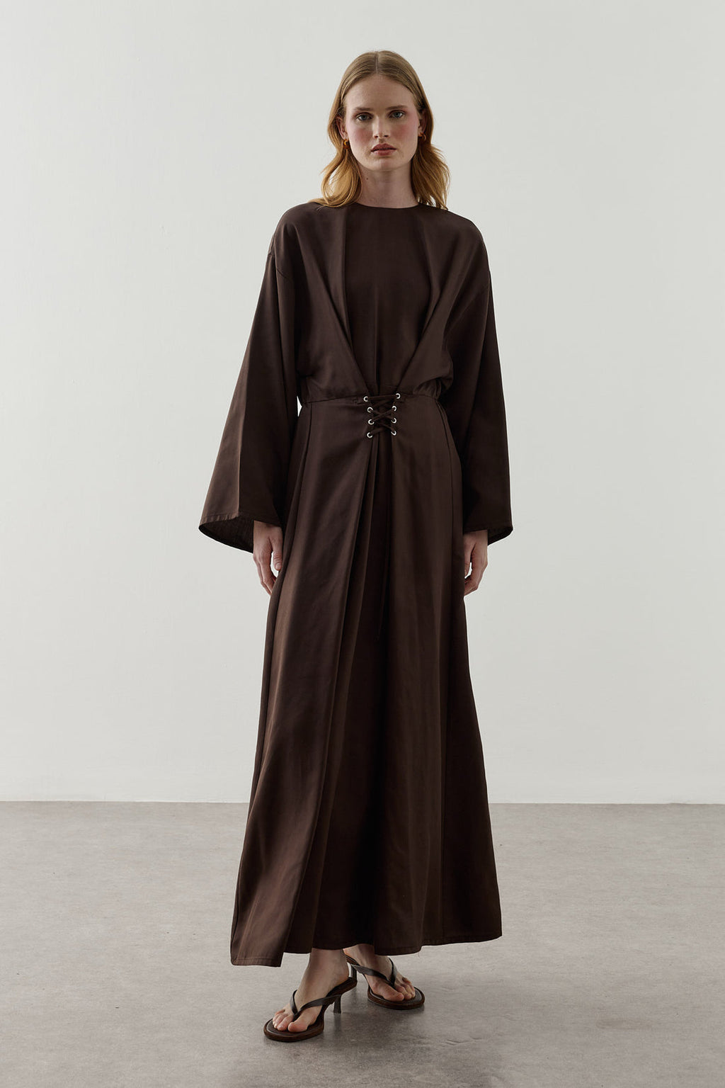 Eyelet-Detail Tencel Dress Brown
