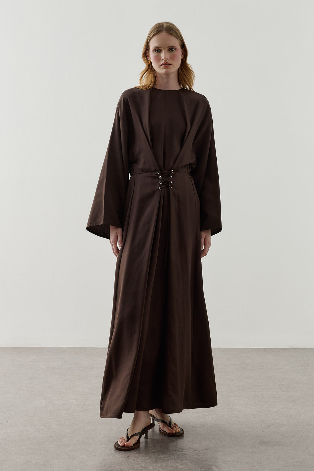 Eyelet-Detail Tencel Dress Brown