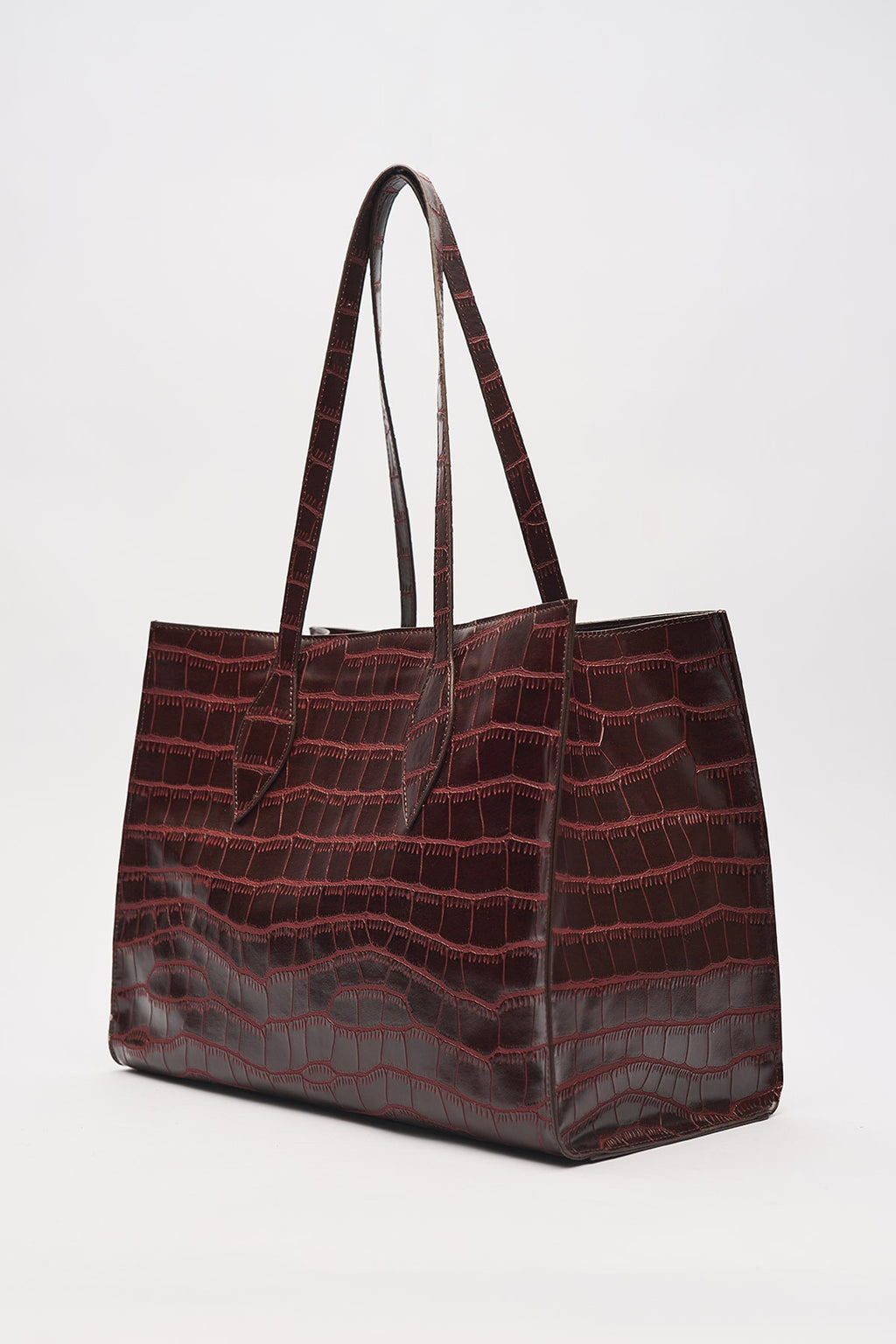 Embossed Leather City Bag Burgundy