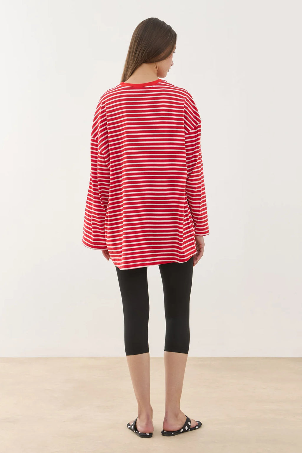 Scarf Striped Long Sleeve Cotton
T-Shirt Red