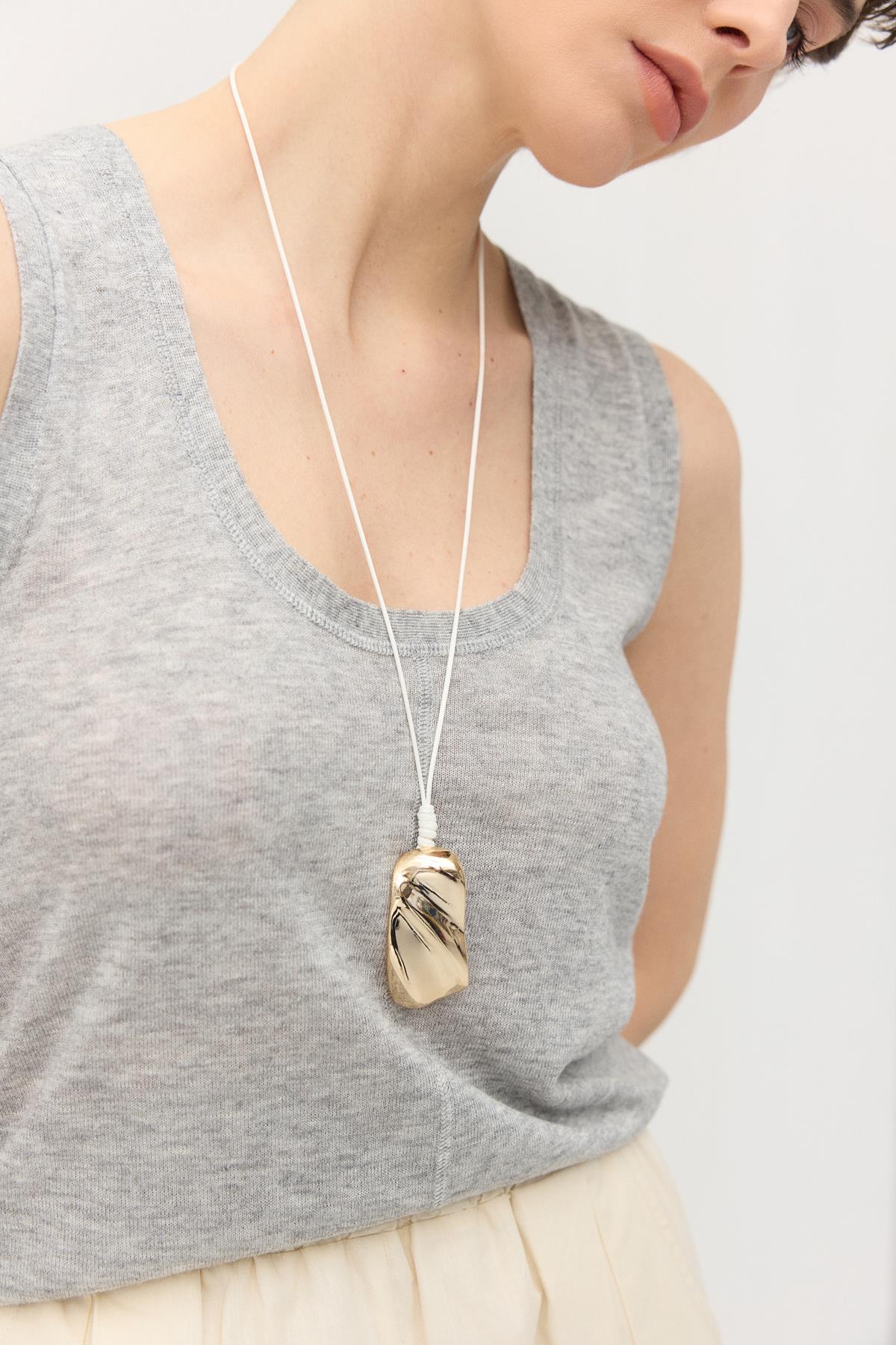 Wave-Shaped Gold Metal Pendant Necklace