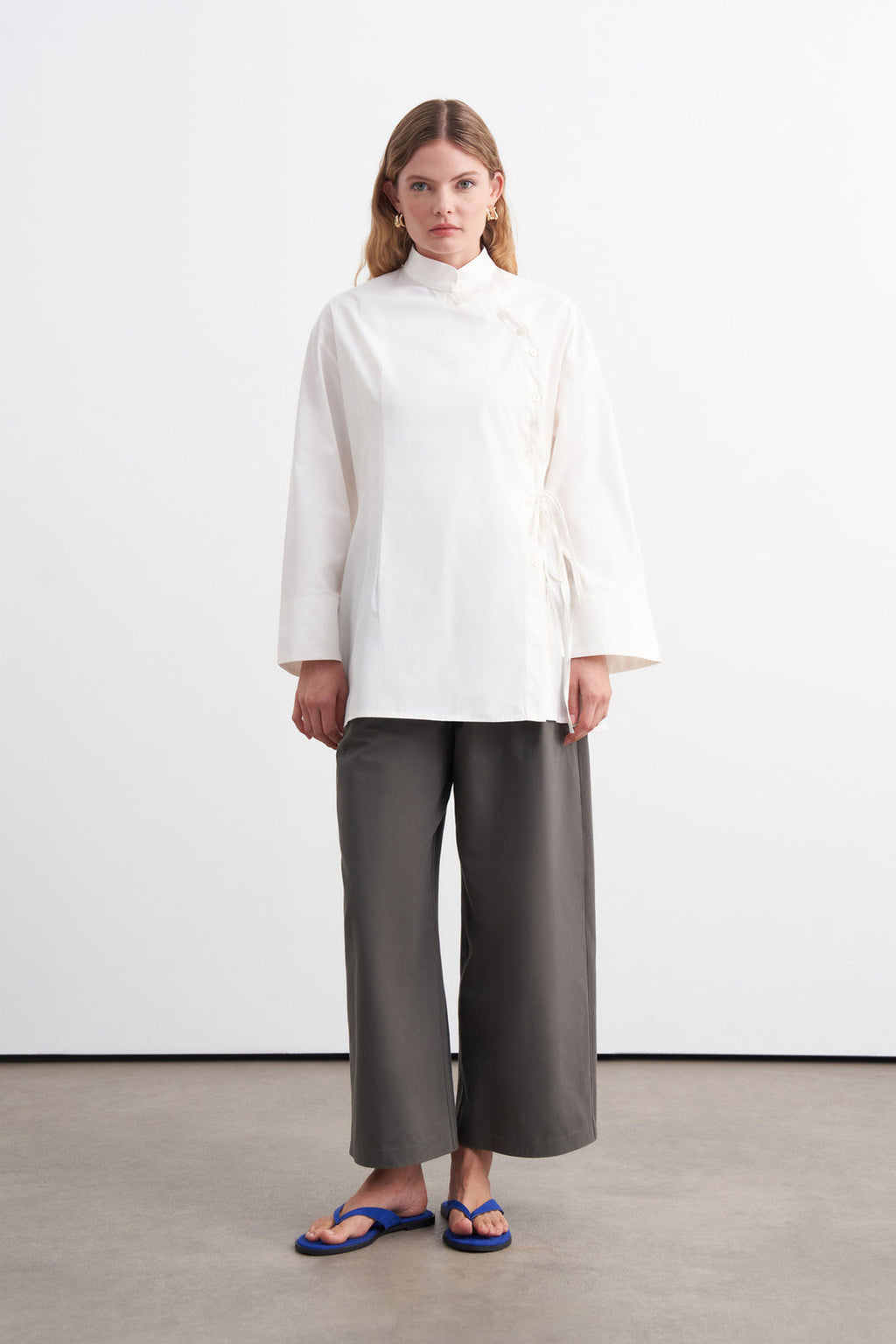 Side-Button Poplin Shirt White