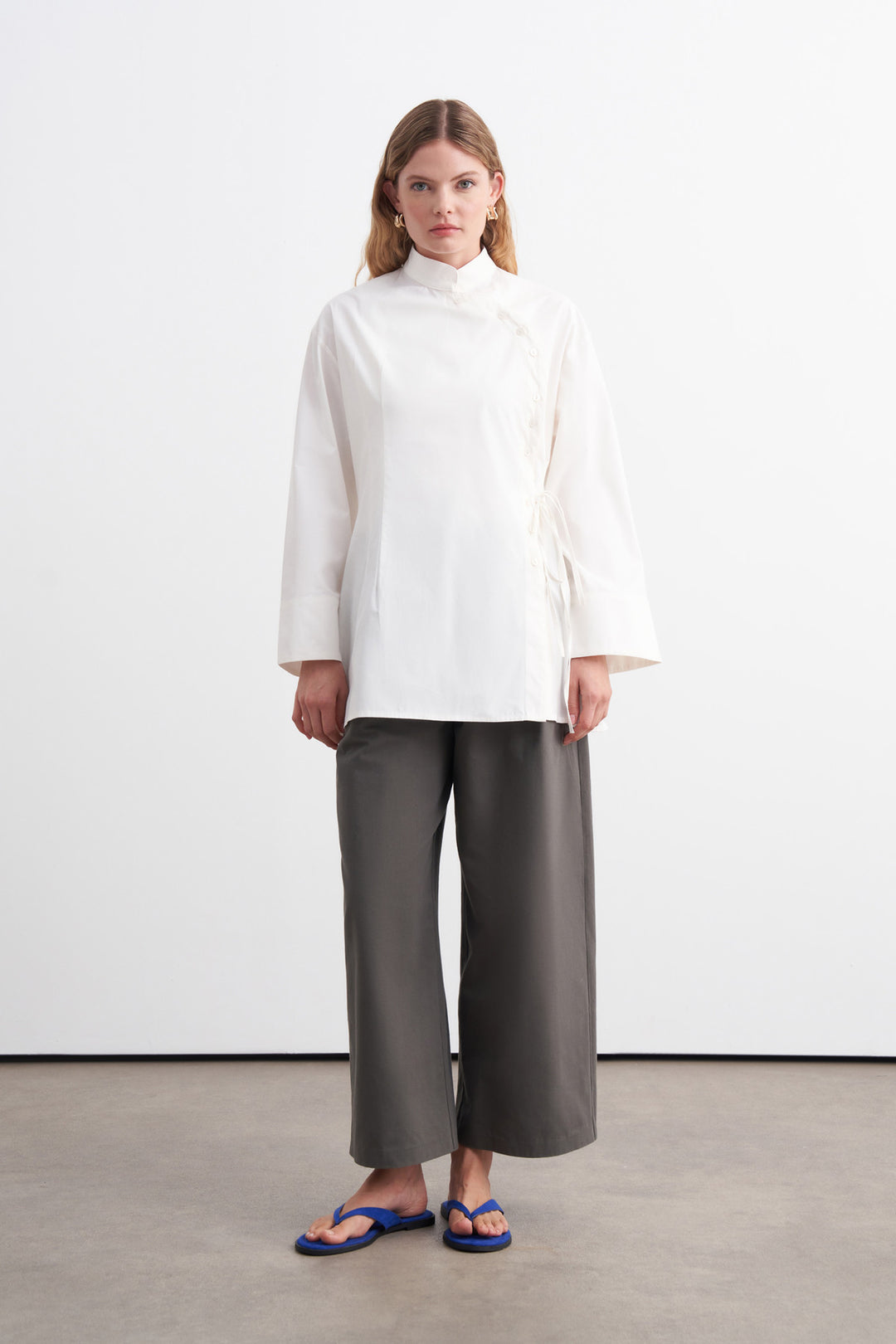 Side-Button Poplin Shirt White
