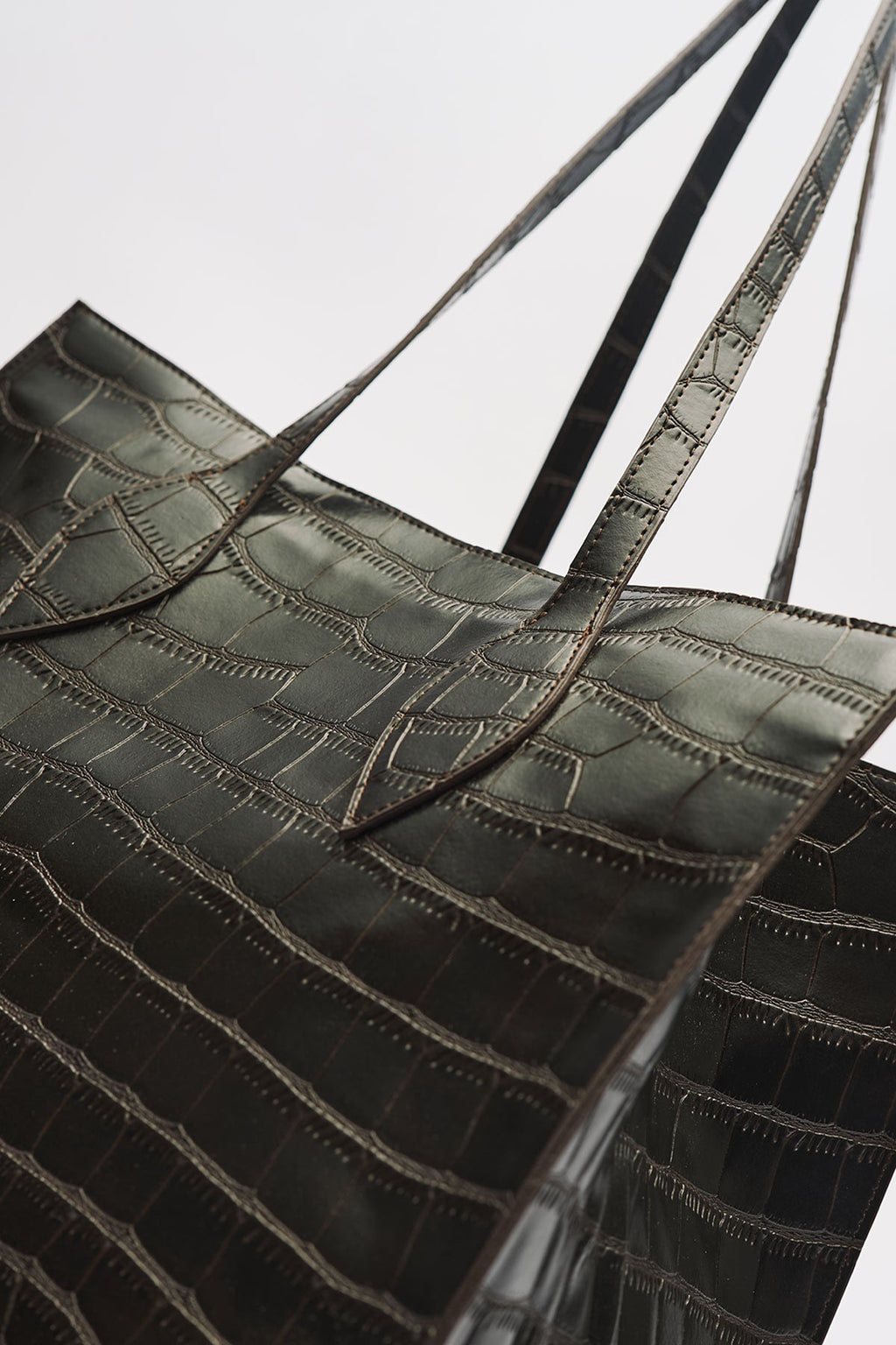 Embossed Leather City Bag Brown