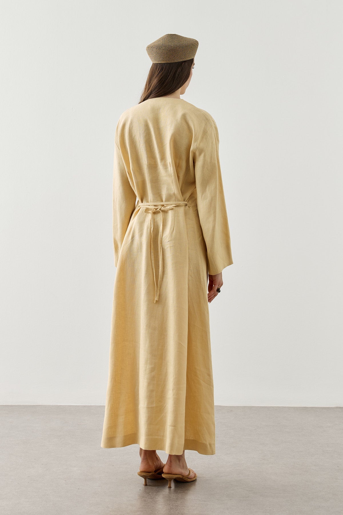 Linen Darted Zip-Up Dress Yellow