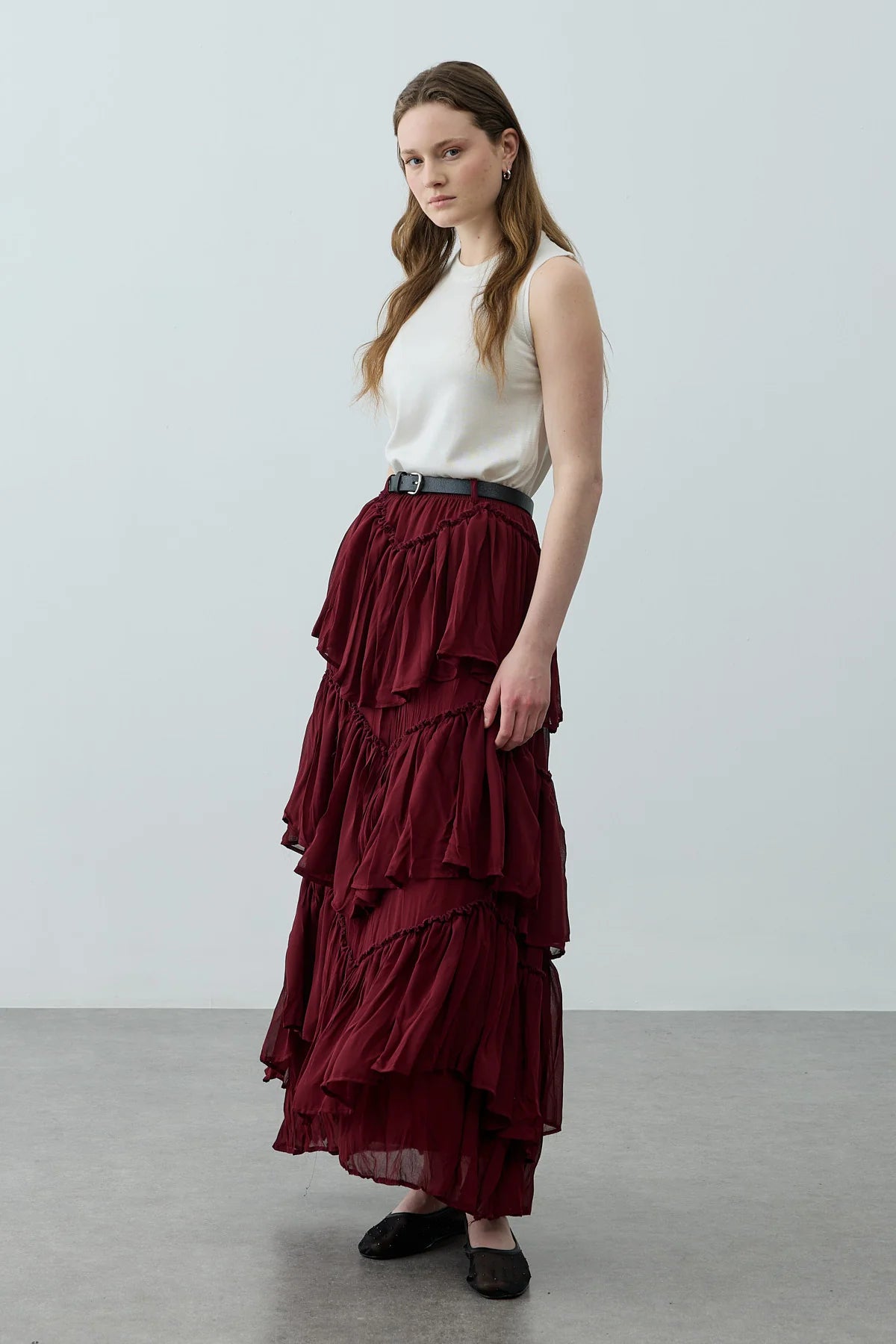 Multi-Panel Skirt Burgundy