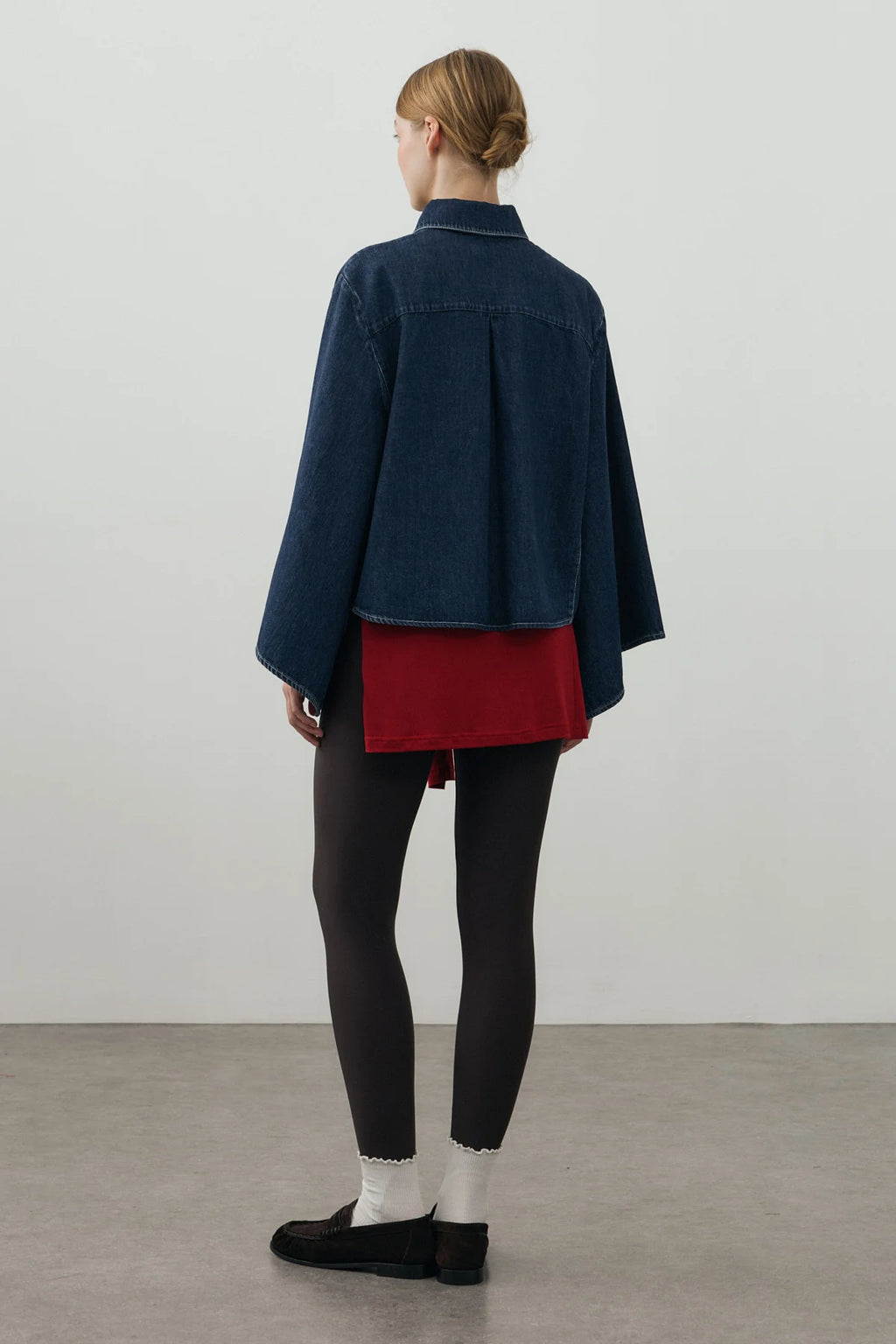 Wide-Sleeve Denim Shirt Dark Blue