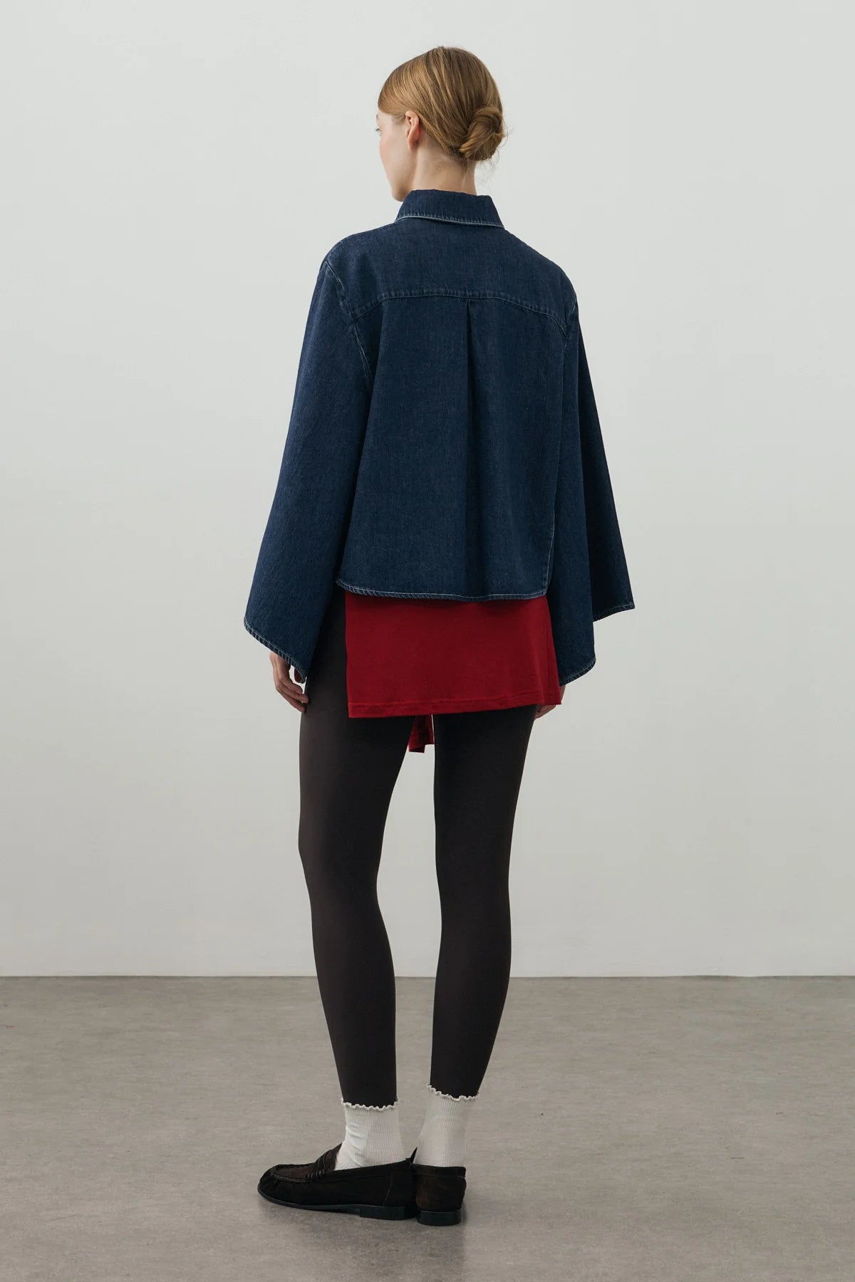Wide-Sleeve Denim Shirt Dark Blue