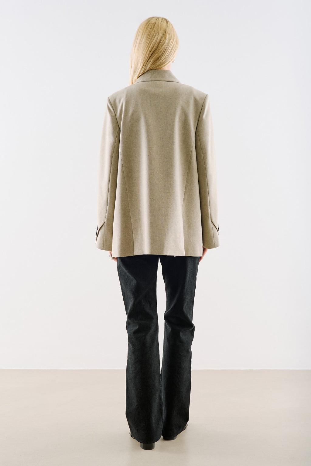 Belted Double-Breasted Pocket Blazer Jacket Stone