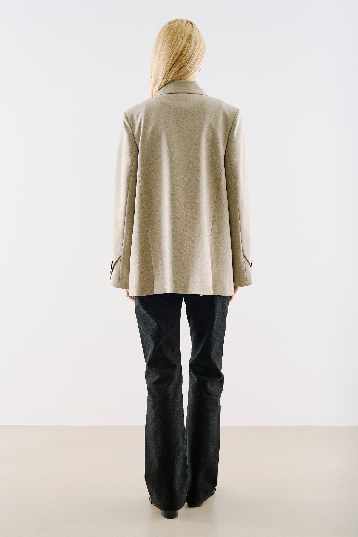 Belted Double-Breasted Pocket Blazer Jacket Stone
