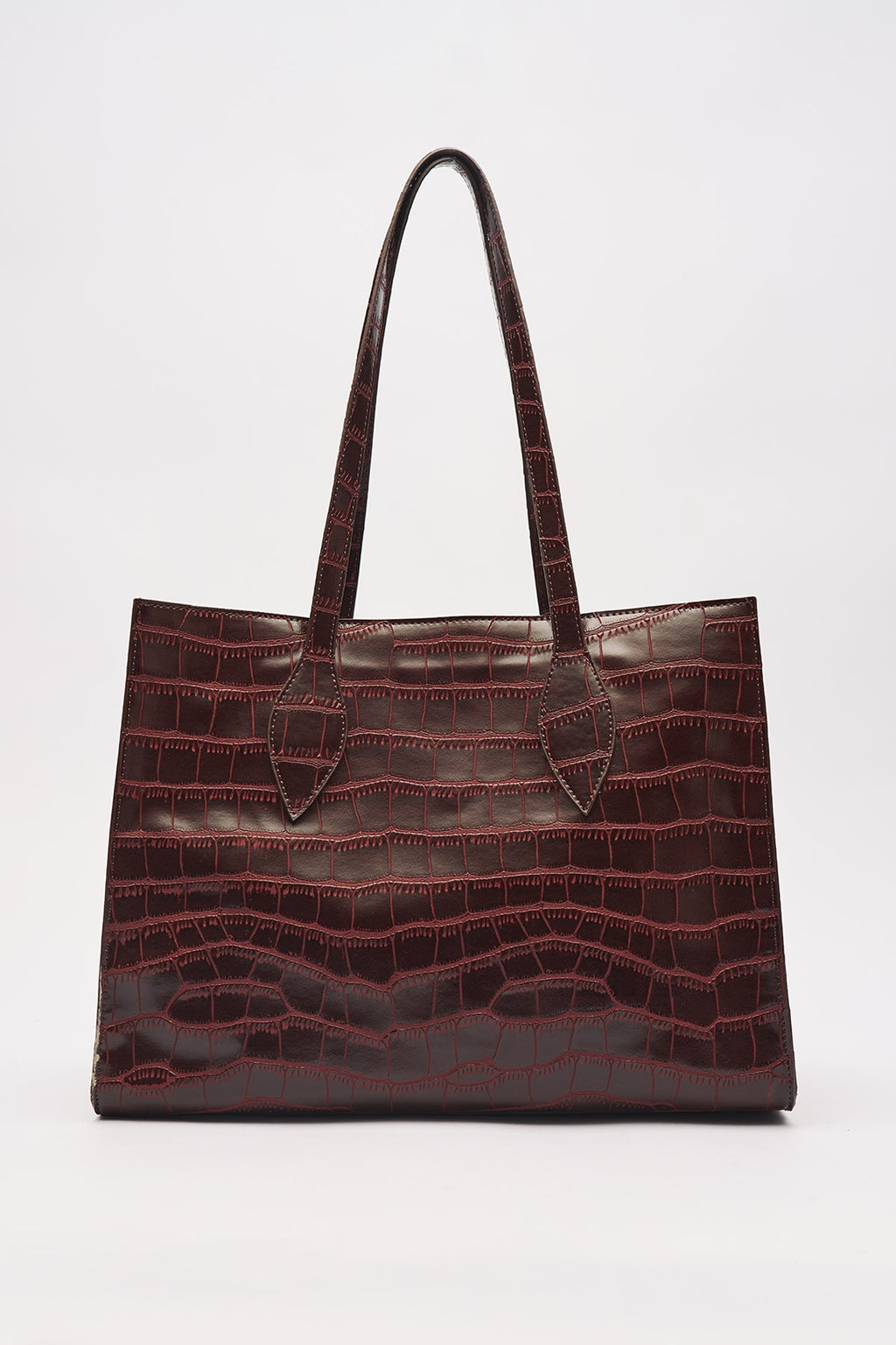 Embossed Leather City Bag Burgundy