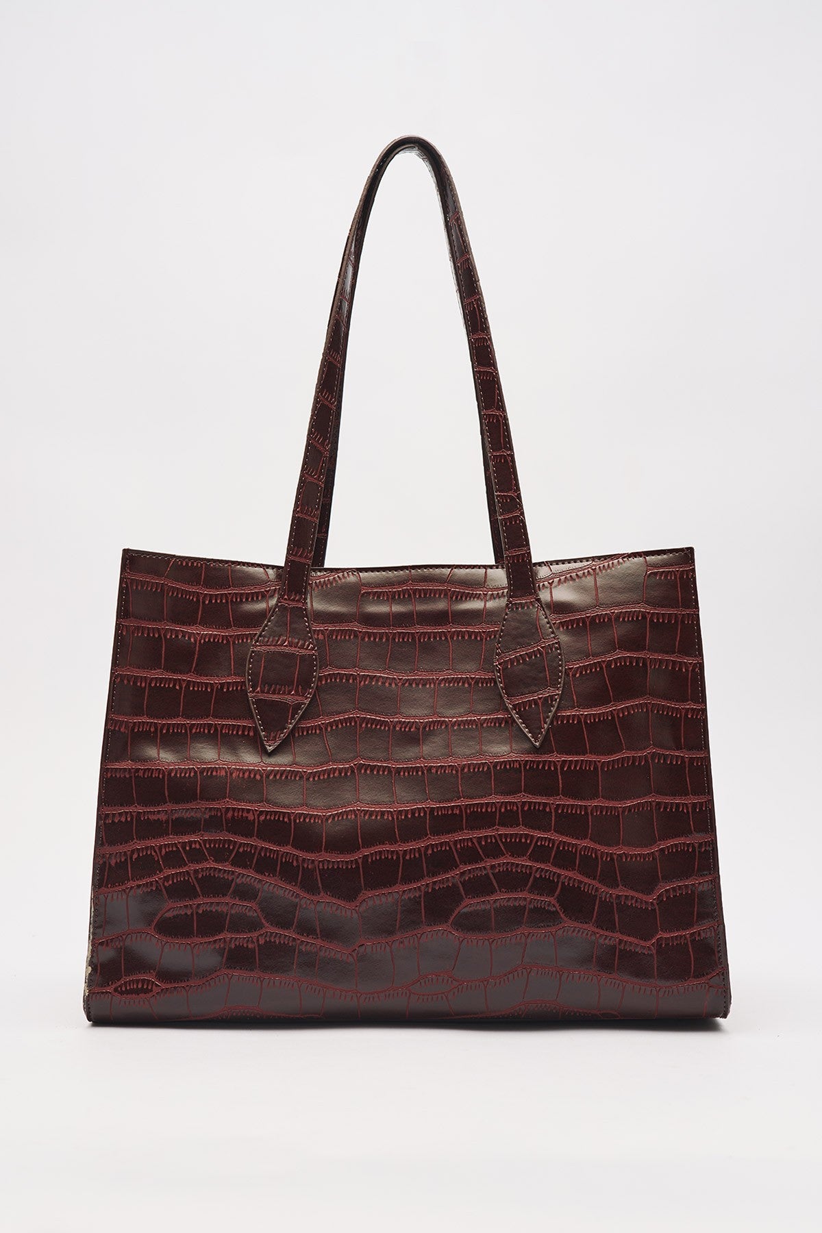 Embossed Leather City Bag Burgundy