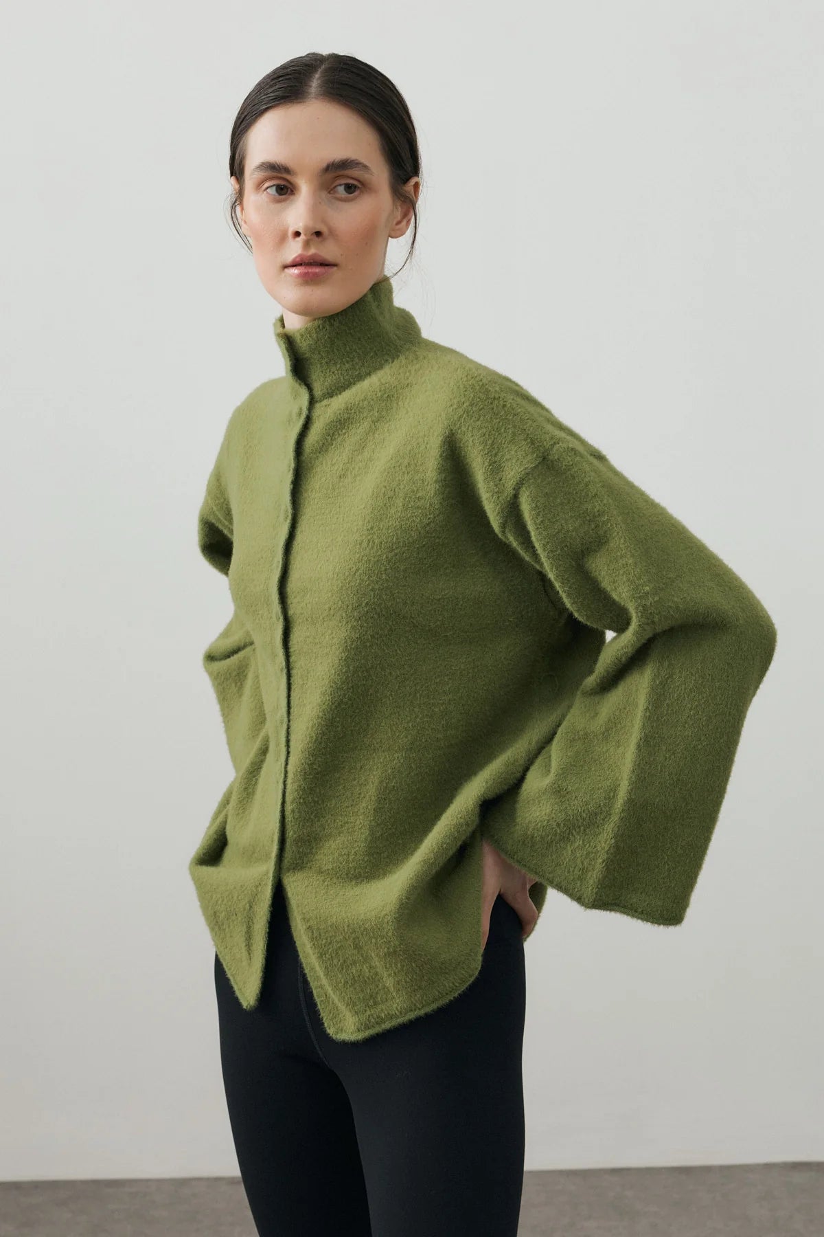 Multi-Button Soft Cardigan Moss