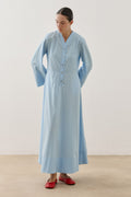 V-Neck Poplin Dress Blue