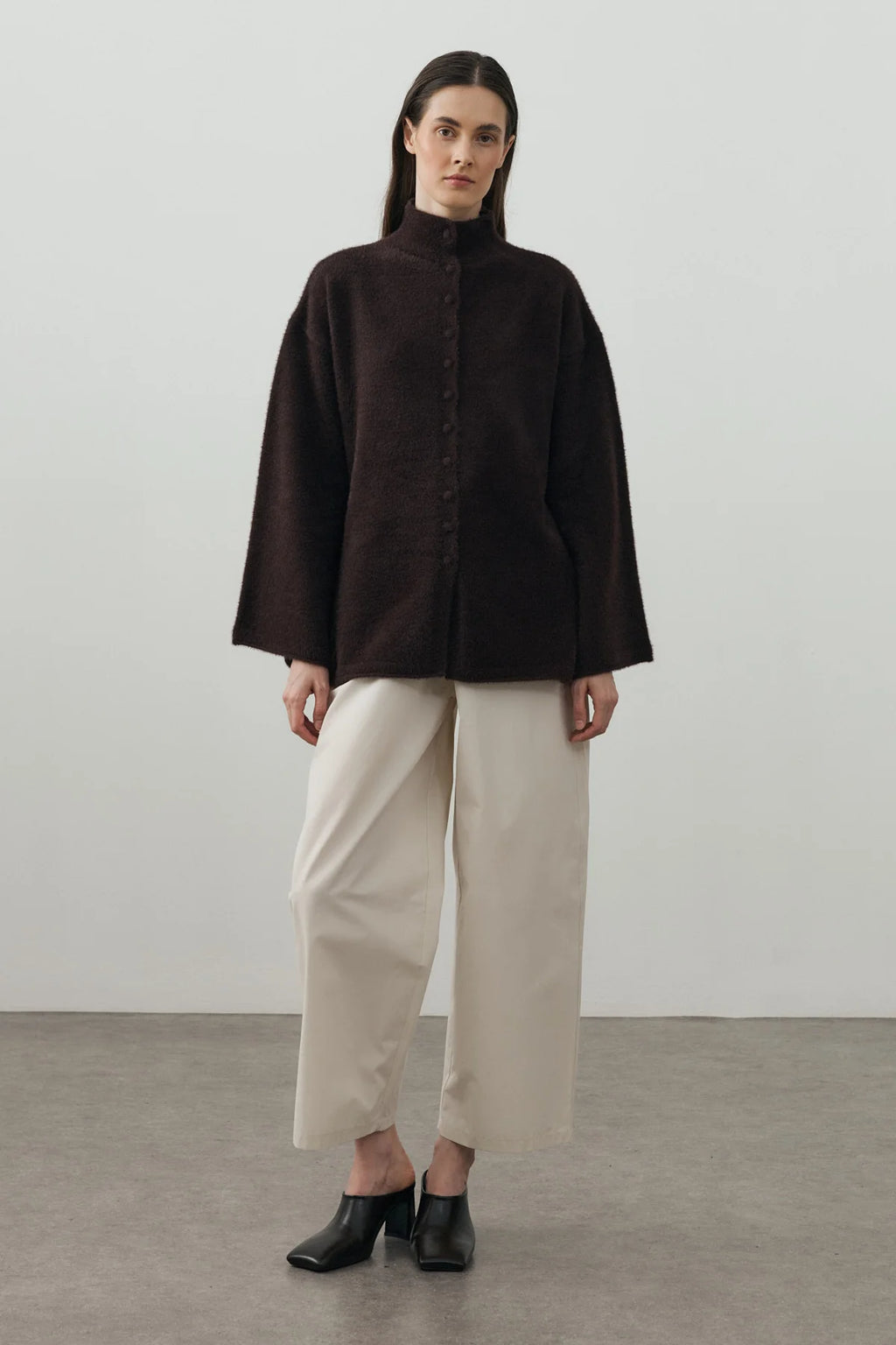 Multi-Button Soft Cardigan Dark Brown