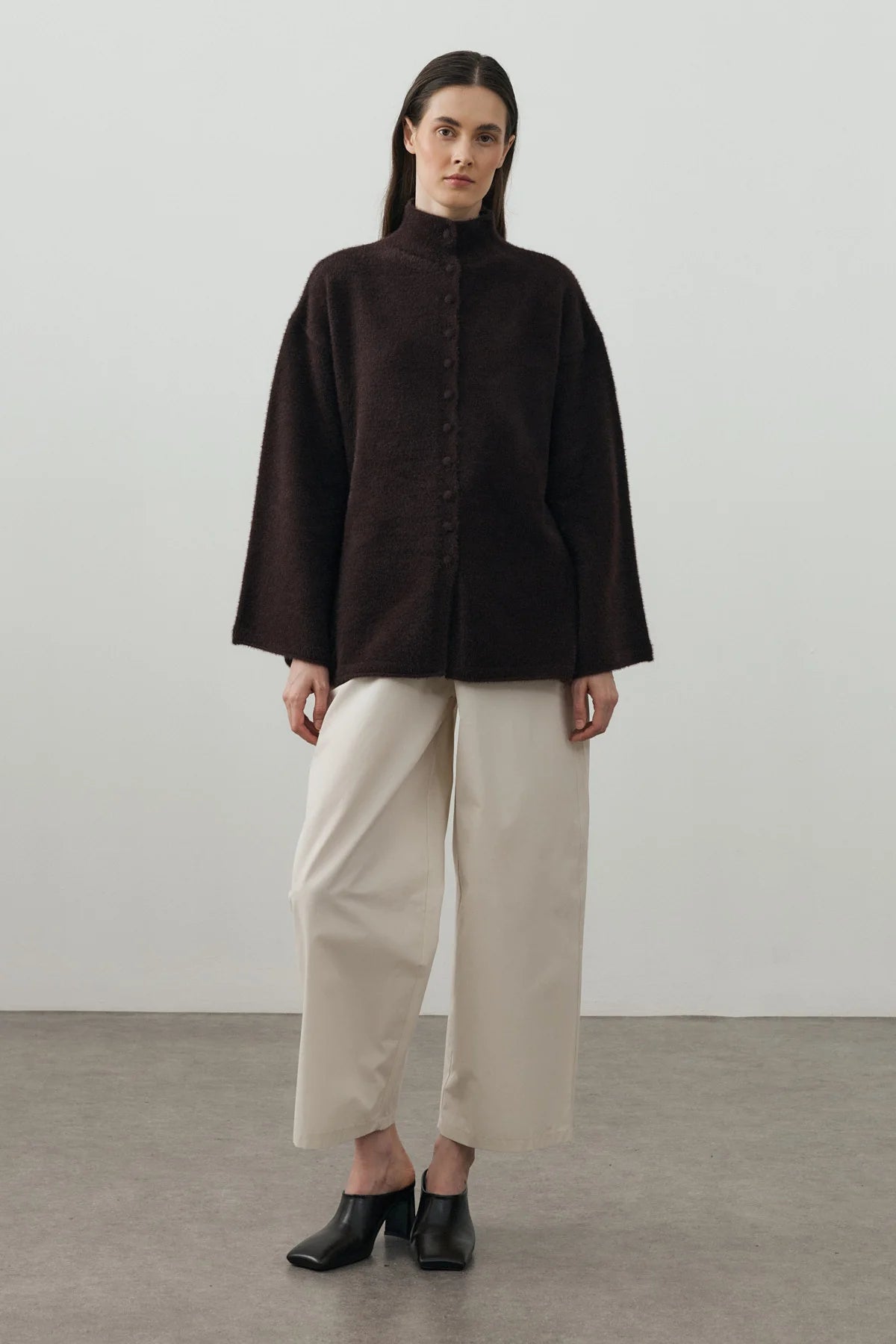 Multi-Button Soft Cardigan Dark Brown