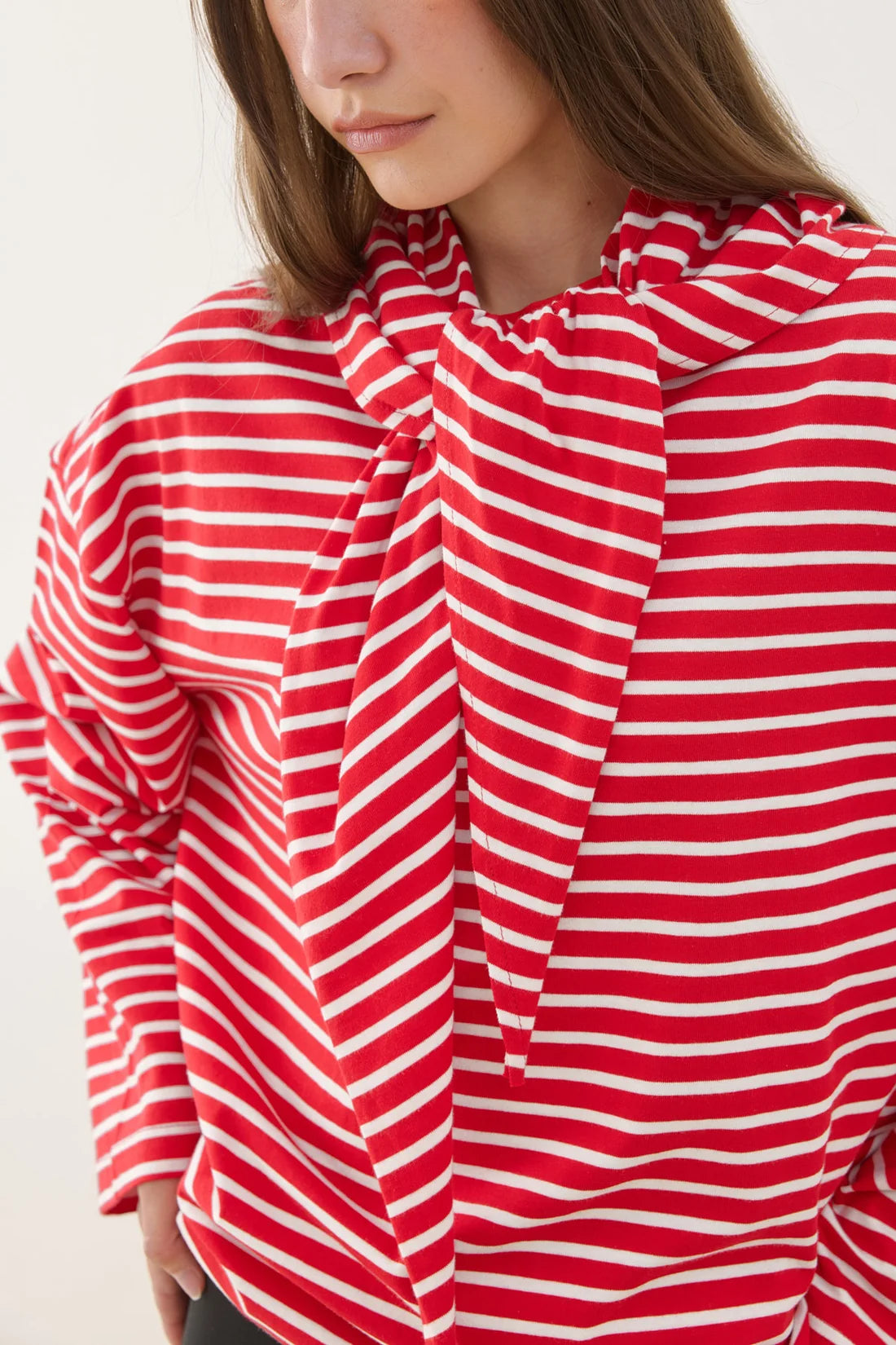 Scarf Striped Long Sleeve Cotton
T-Shirt Red