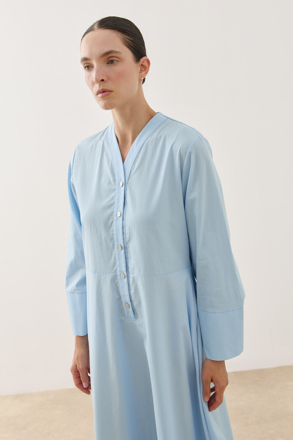 V-Neck Poplin Dress Blue