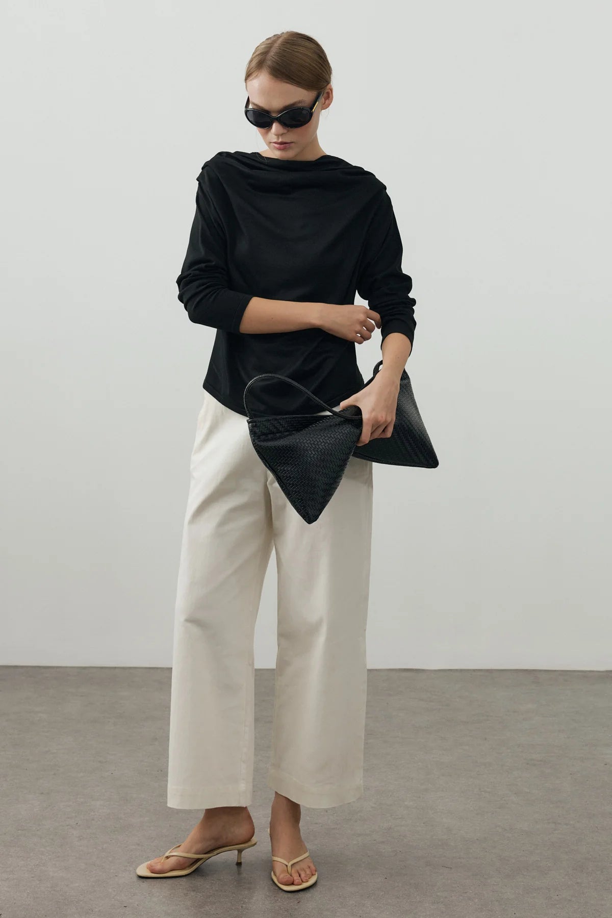 Draped Lightweight Knit Top Black