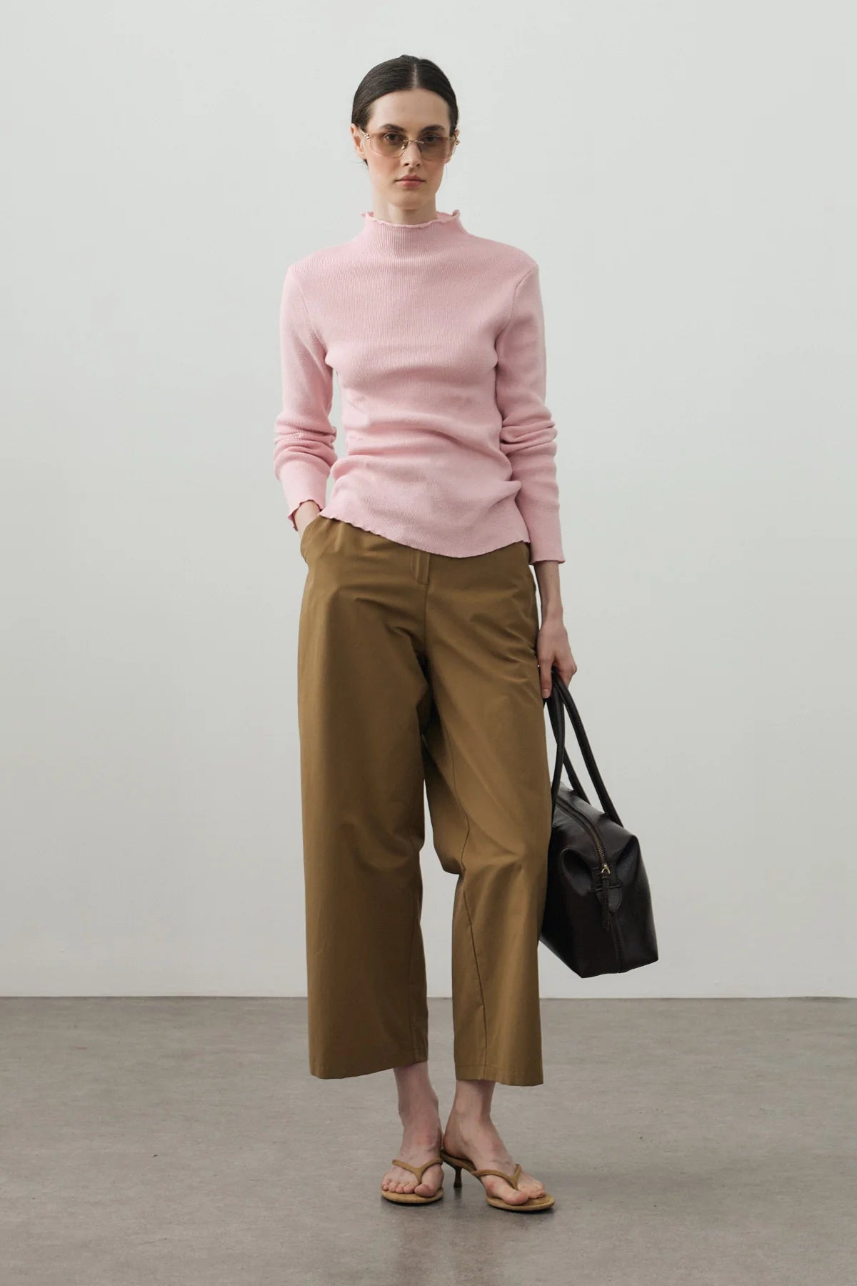 Fine-Ribbed Cotton Knit Bodysuit Pink