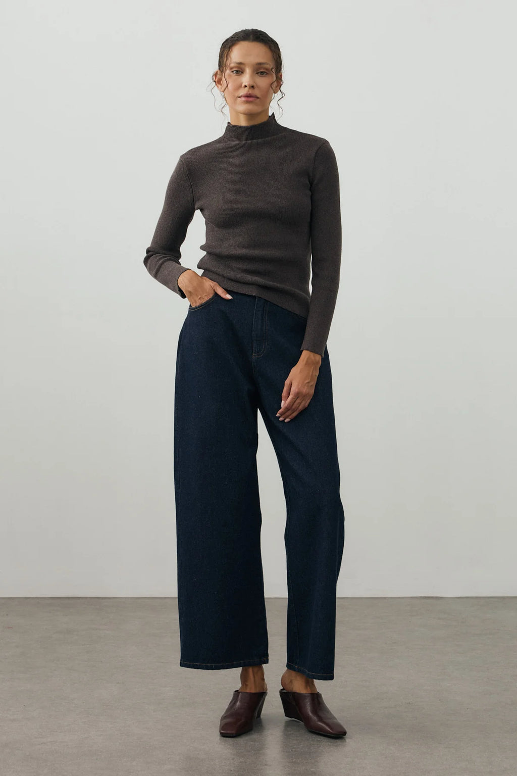 Fine-Ribbed Cotton Knit Bodysuit Brown