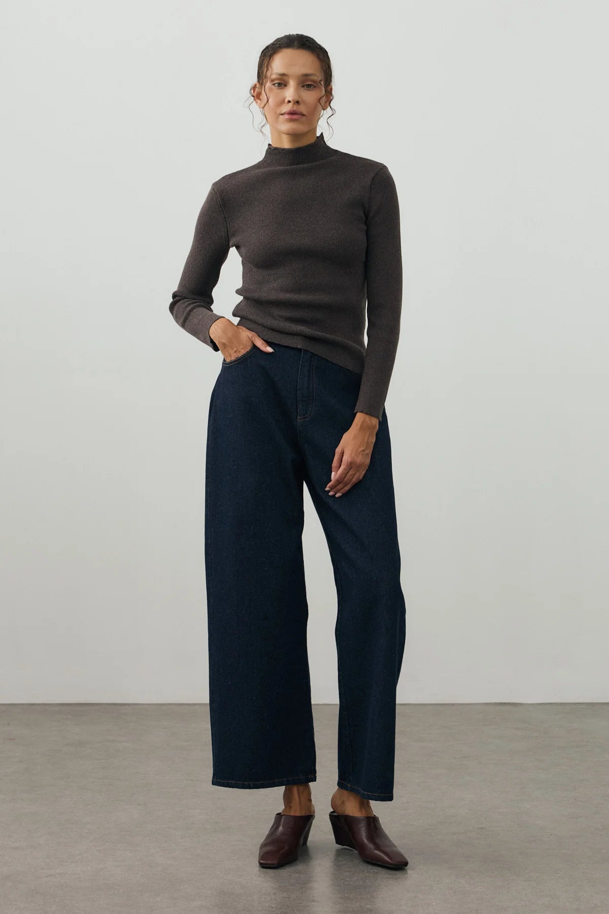 Fine-Ribbed Cotton Knit Bodysuit Brown