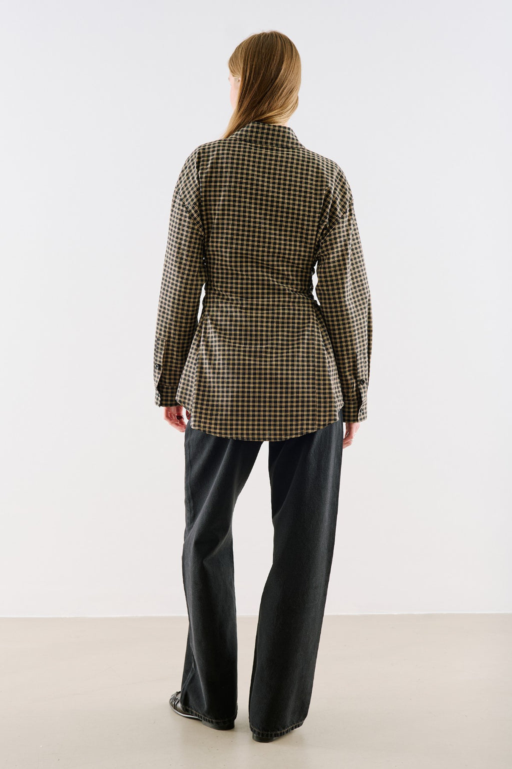 Waist-Tie Detail Shirt Plaid
