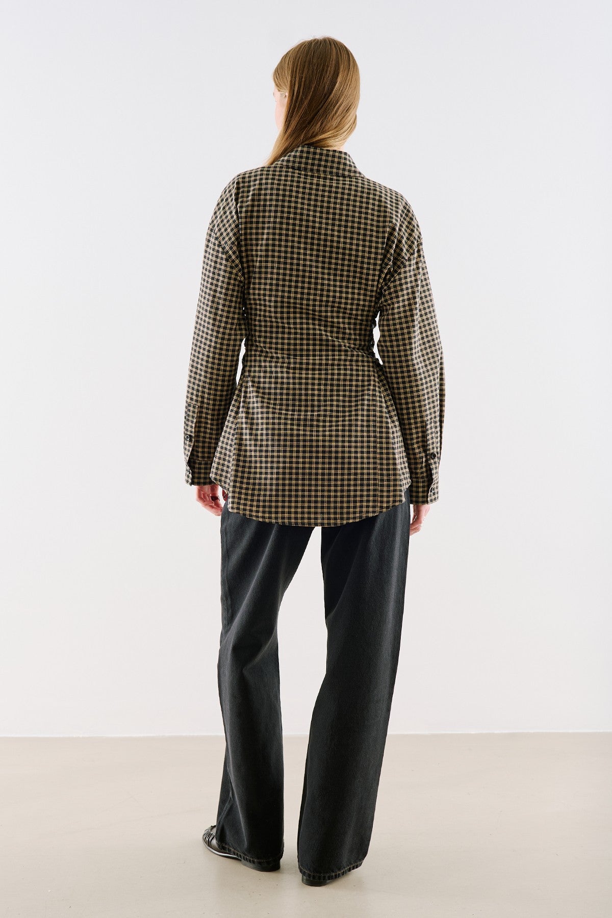 Waist-Tie Detail Shirt Plaid
