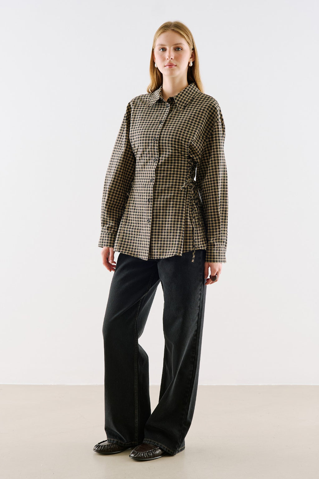 Waist-Tie Detail Shirt Plaid