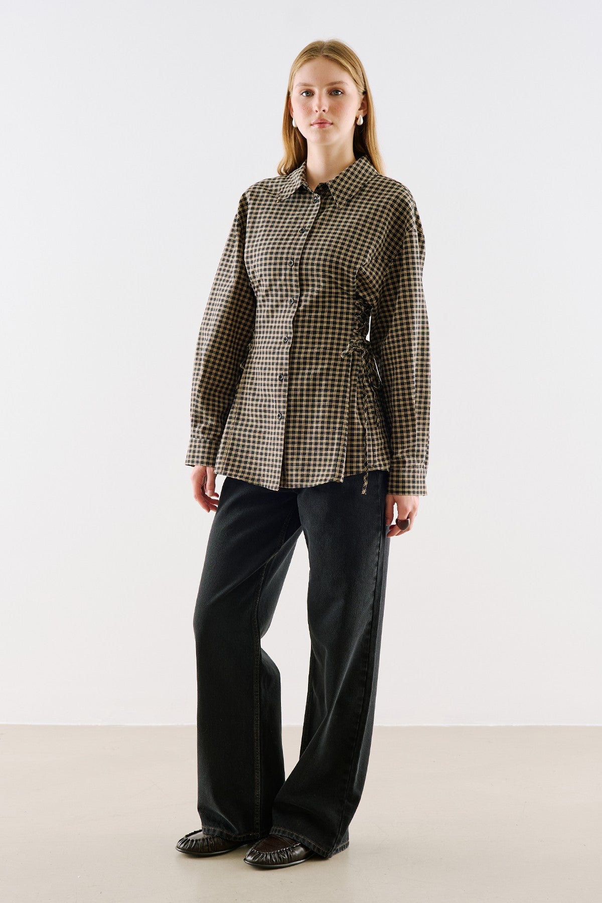 Waist-Tie Detail Shirt Plaid