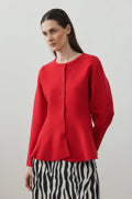 Wavy-Hem Knit Jacket Red