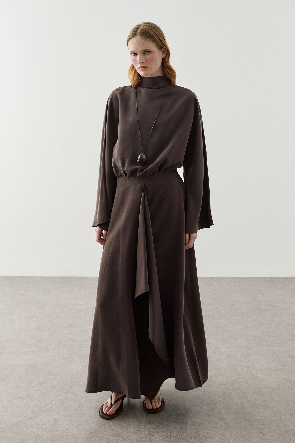 Front Panelled Tencel Dress Brown