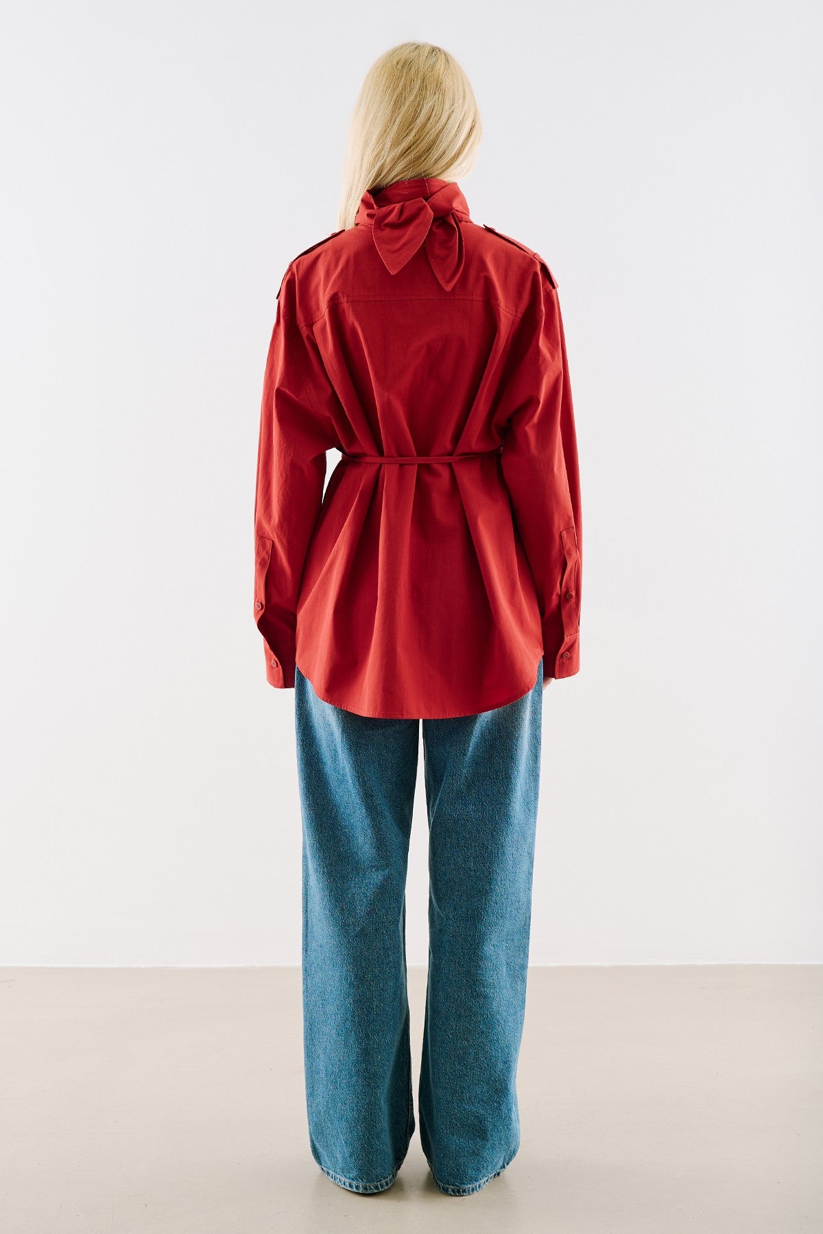 Scarf-Tie Collar Shirt Red