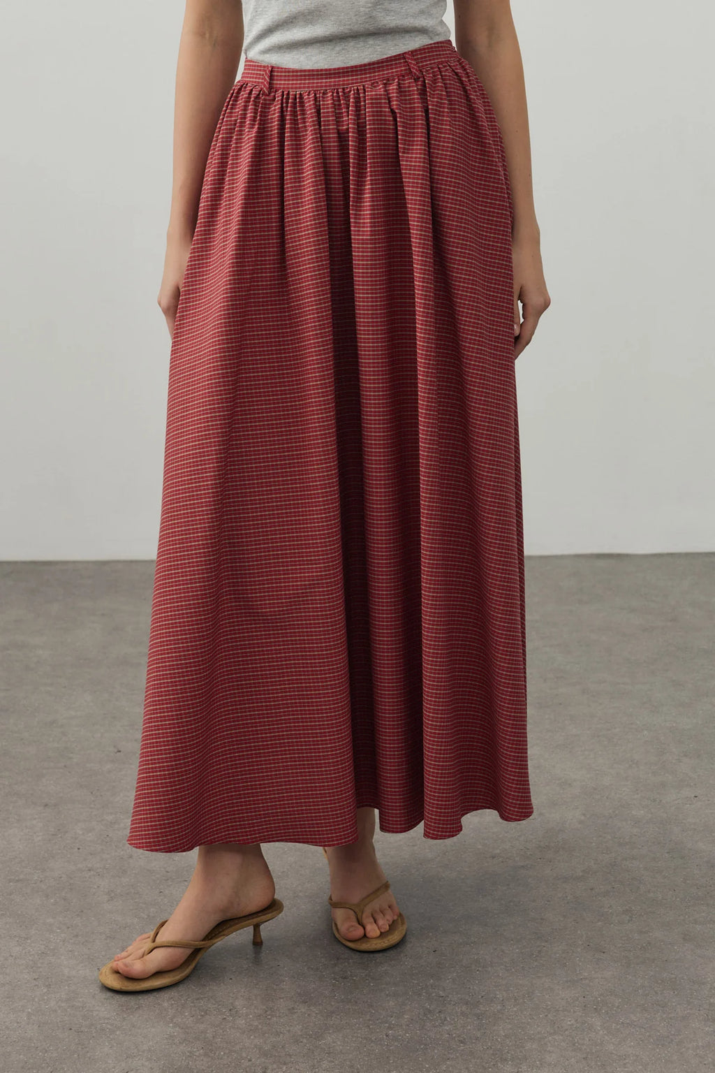 Small Plaid Gathered Skirt Red