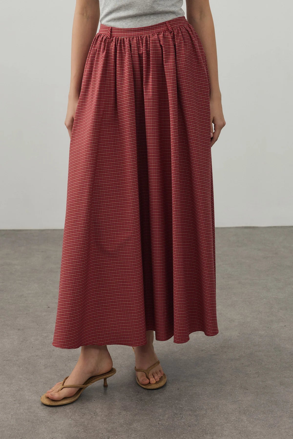 Small Plaid Gathered Skirt Red