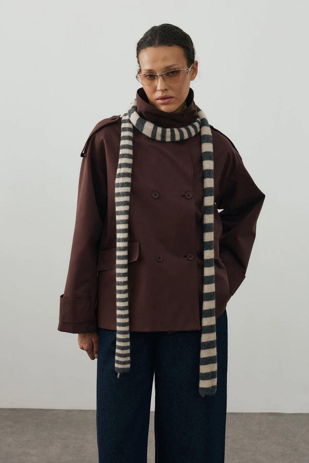 Striped Slim Scarf Anthracite