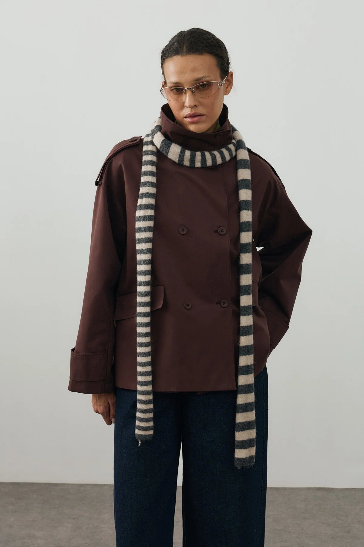 Striped Slim Scarf Anthracite