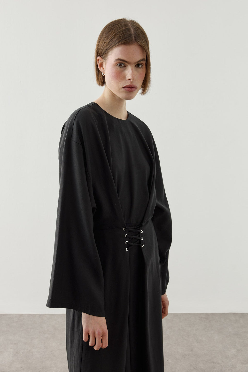 Eyelet-Detail Tencel Dress Black