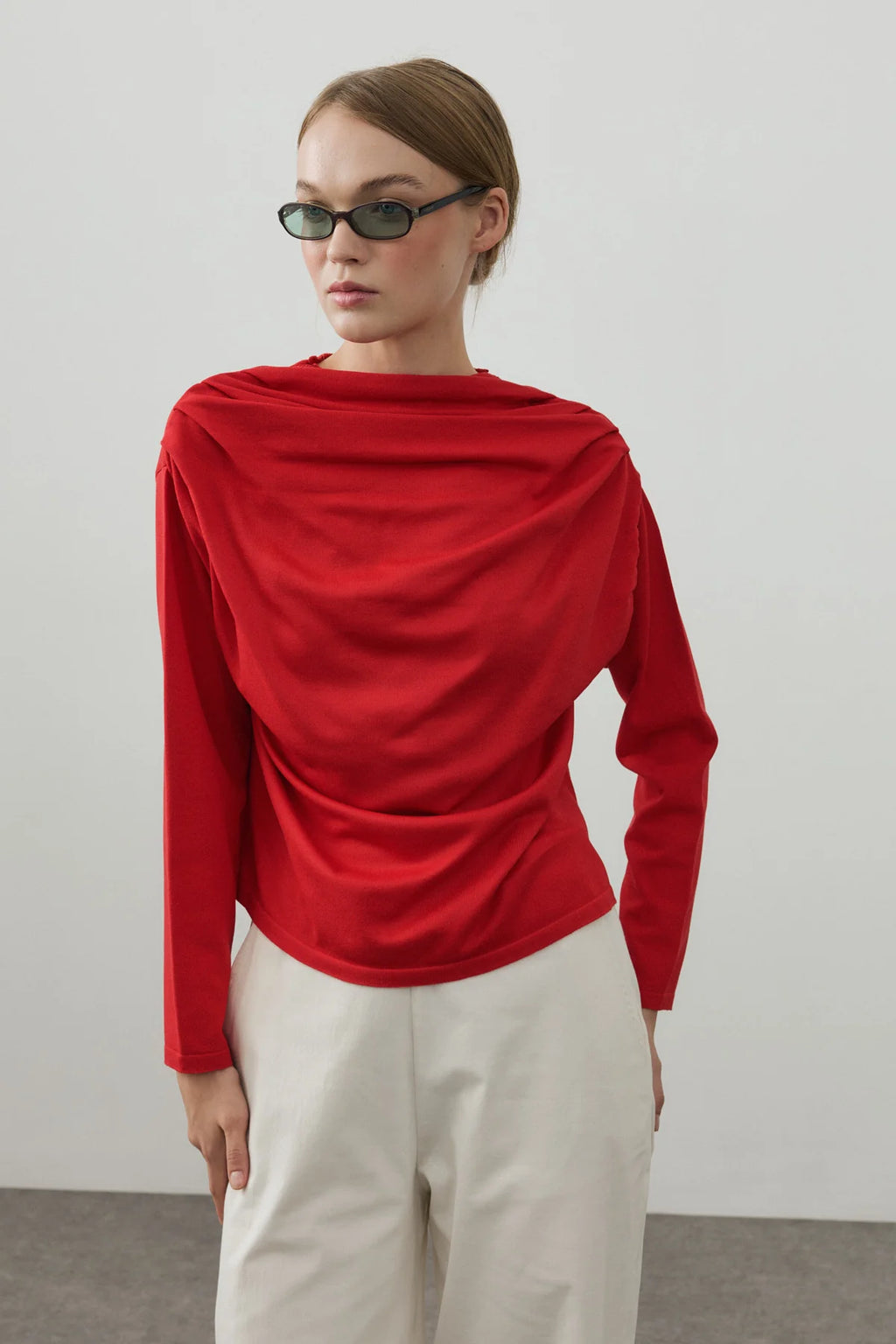 Draped Lightweight Knit Top Red