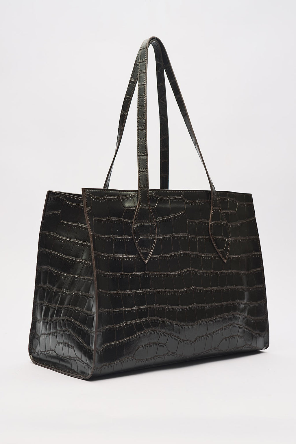Embossed Leather City Bag Brown