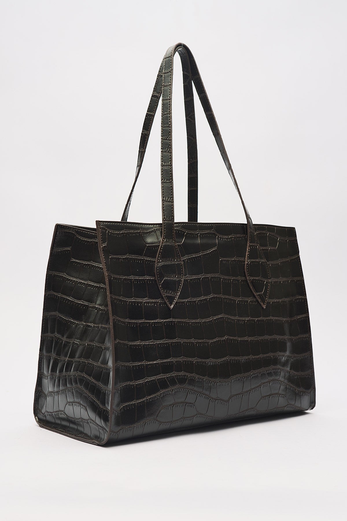 Embossed Leather City Bag Brown