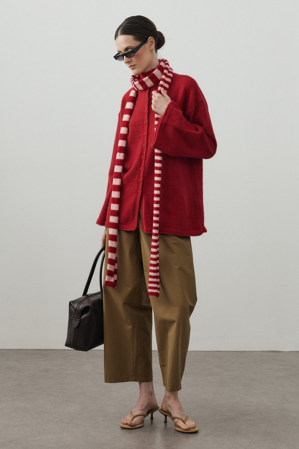 Striped Slim Scarf Pink And Red
